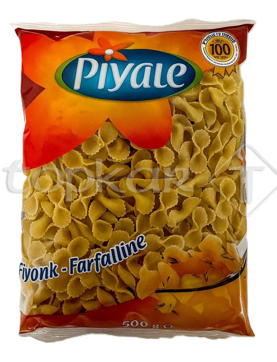 Piyale Nudeln Farfalline 500g Packung mit ungekochten kleinen Schmetterlingsnudeln in transparenter Verpackung